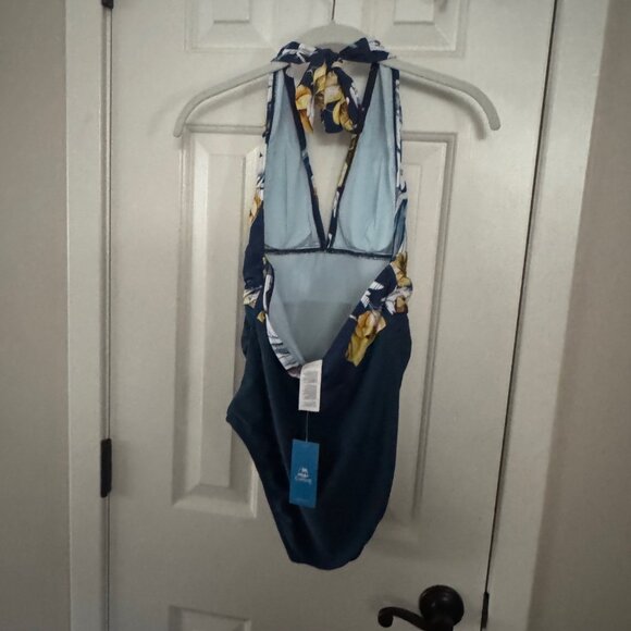 Cupshe Dark Teal Blue Yellow White Floral One Piece Swimsuit Size M Medium New - Picture 9 of 16